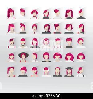 Cheveux rouge femelle Avatar, visages humains réseau social icons vector illustration 35 avec d'autres icônes hairstyle. télévision . Illustration de Vecteur