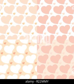 Les modèles sans couture coeurs fixés quatre schémas définis pour peach rose et blanc , des couleurs pour le web et print design catroon télévision coeur romantique création tex Illustration de Vecteur