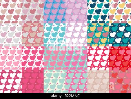 Les modèles sans couture coeurs mis vingt quatre pour le web et print design dessin animé télévision coeur romantique créative , soft pastel te géométrique numérique moderne Illustration de Vecteur