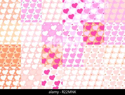 Les modèles sans couture coeurs mis vingt quatre pour le web et print design dessin animé télévision coeur romantique créative , soft pastel te géométrique numérique moderne Illustration de Vecteur