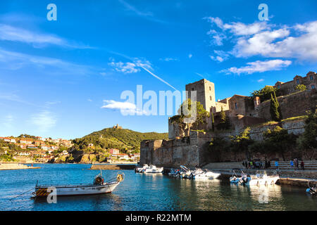 6 juin 2017, port et château de Collioure, Pyrénées-Orientales, Catalogne, France Banque D'Images