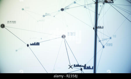 Abstract blue futuriste cryptocurrency connexion réseau 3D illustration Banque D'Images