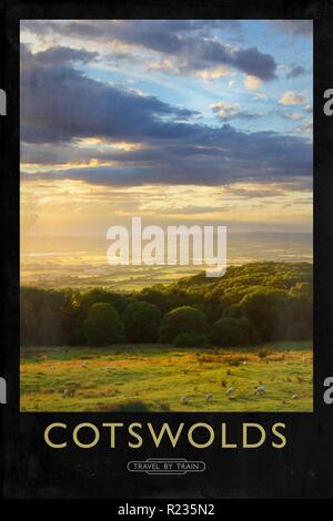 Vintage poster style ferroviaire avec de marques et finition peinture Banque D'Images