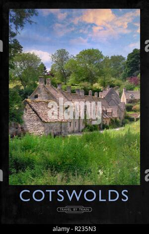 Vintage poster style ferroviaire avec de marques et finition peinture Banque D'Images