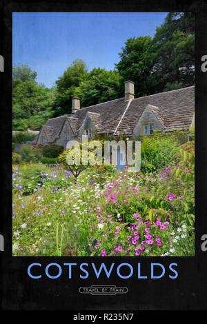 Vintage poster style ferroviaire avec de marques et finition peinture Banque D'Images