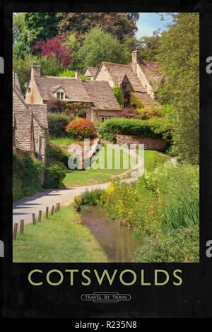Vintage poster style ferroviaire avec de marques et finition peinture Banque D'Images