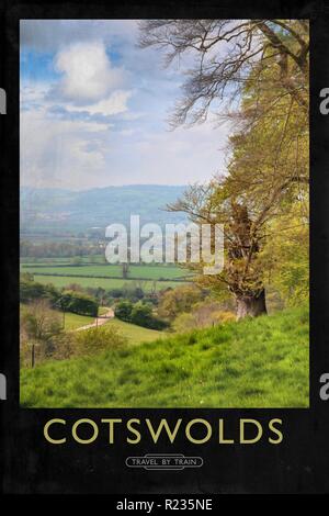 Vintage poster style ferroviaire avec de marques et finition peinture Banque D'Images