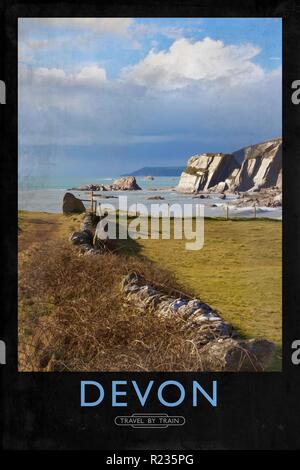 Vintage poster style ferroviaire avec de marques et finition peinture Banque D'Images