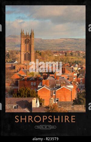 Vintage poster style ferroviaire avec de marques et finition peinture Banque D'Images