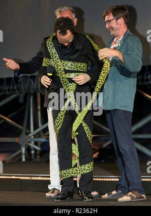 LOCARNO, SUISSE - Aug 11, 2018 : Carlo Chatrian en avant de la "Je me sens bien" au 71e Festival du Film de Locarno (photo : Mickael Chavet) Banque D'Images