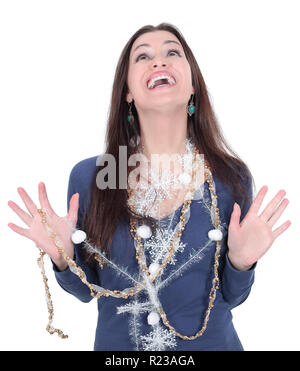 Libre. bonne belle femme avec des cadeaux de Noël Banque D'Images