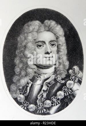 John Churchill, 1er duc de Marlborough (1650-1722) droit, et le prince Eugène de Savoie, la reconnaissance au cours de la guerre de Succession d'Espagne (1701-1714). Banque D'Images