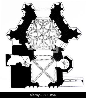 La cathédrale de Bristol plan d'étage. L'église cathédrale de la Sainte et indivisible Trinité, est une cathédrale de l'Église d'Angleterre dans la ville de Bristol, Angleterre. Fondée en 1140, elle devient le siège de l'évêque et la cathédrale du nouveau diocèse de Bristol. En date du 16e siècle Banque D'Images