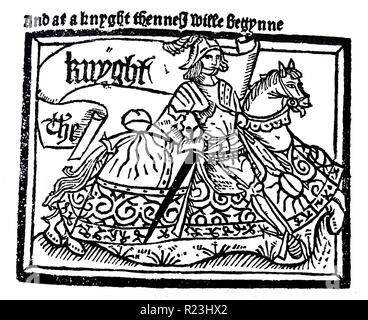 Un dessin du chevalier de Chaucer, les Contes de Canterbury de 'la Knight's Tale". La Knight's Tale, est le premier conte de Geoffrey Chaucer, Les Contes de Canterbury. L'histoire présente divers aspects typiques de la chevalerie comme l'amour courtois et de dilemmes éthiques. En date du 14e siècle Banque D'Images