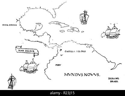 L'une des premières cartes du Pacifique. À partir de Diego Ribero's map 1529. Banque D'Images