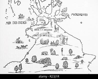 Un plan de "Terra Australis", appelée "La Grande Java" dans sa partie orientale. À partir de la 'Dauphin' plan de 1546. Banque D'Images