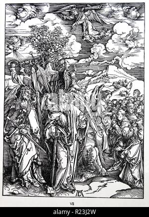 Martin Luther : Préface de l'Apocalypse de Jean ( 1522) : Vorrede zur Offenbarung Johannes (1522). Apocalypse en chiffres ; gravure sur bois par Albrecht durer ; l'Apocalypse de saint Jean : 6. Quatre anges restant les vents et la signature choisie Banque D'Images