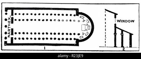 Illustration d'un livre décrivant un plan de base pour une basilique typique et une fenêtre semi-circulaire. Datée 1913 Banque D'Images