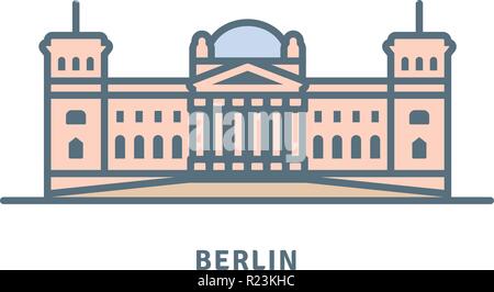 L'icône de la ligne de l'Allemagne. Le bâtiment du Reichstag vector illustration. Illustration de Vecteur