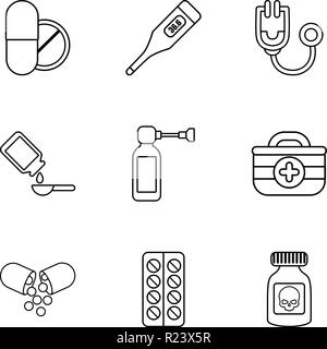 Briquette icons set style du contour, Illustration de Vecteur