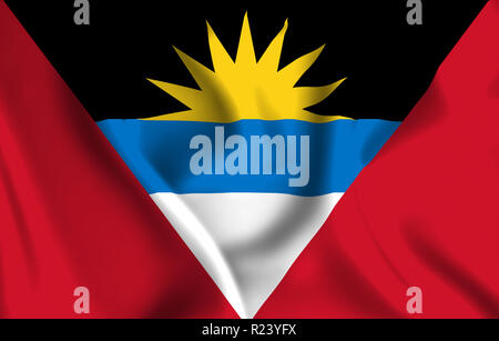 Antigua-et-Barbuda Waving Flag 3D illustration. La texture peut être utilisé comme arrière-plan. Banque D'Images