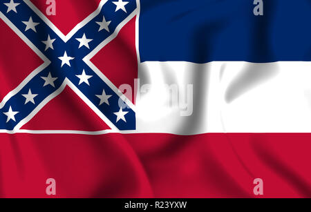 Mississippi Waving Flag 3D illustration. La texture peut être utilisé comme arrière-plan. Banque D'Images