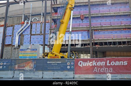 Quicken Loans Arena en construction dans le centre-ville de Cleveland, Ohio, USA. Banque D'Images