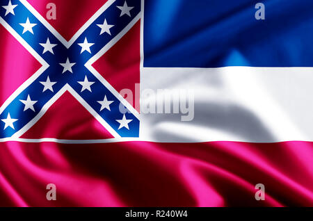 3D du Mississippi et agitant le drapeau gros plan illustration avec reflets. Utilisable pour l'arrière-plan et la texture. Banque D'Images