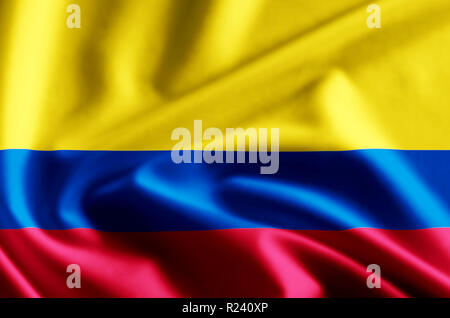 La Colombie, gesticulant, 3D illustration drapeau gros plan avec des réflexions. Utilisable pour l'arrière-plan et la texture. Banque D'Images