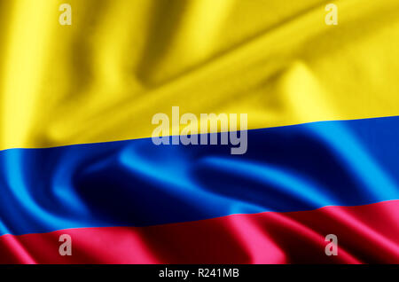 La Colombie, gesticulant, 3D illustration drapeau gros plan avec des réflexions. Utilisable pour l'arrière-plan et la texture. Banque D'Images