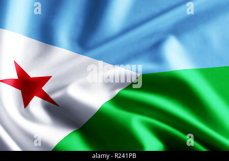 Djibouti, gesticulant, 3D illustration drapeau gros plan avec des réflexions. Utilisable pour l'arrière-plan et la texture. Banque D'Images