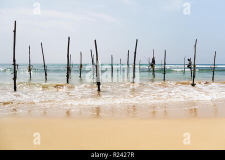 Pêche Les pêcheurs sur échasses à Sri Lanka. Banque D'Images