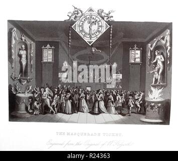 L'artiste britannique après gravure & graveur, William Hogarth 1697-1764 : The Masquerade Ticket 18e siècle Banque D'Images