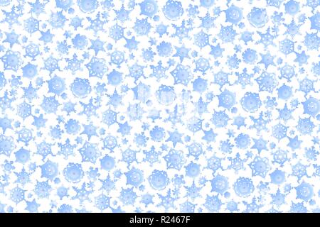 Noël arrière-plan horizontal avec beaucoup de flocons bleu sur blanc Illustration de Vecteur