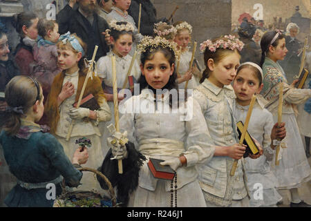 Après la première Communion1892 par Karl Frithjof Smith 19ème siècle,, Weimar, Allemagne, Allemand . Banque D'Images