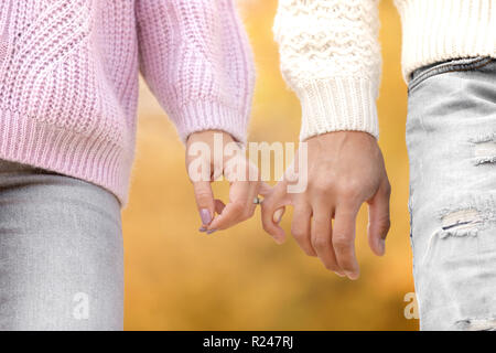 Dans l'amour couple holding hands and walking Banque D'Images