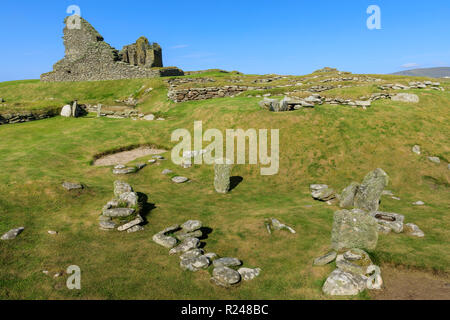 Jarlshof et préhistorique, la colonisation scandinave de 4000 ans, le continent, tête' Établissement"Sumburgh, Shetland, Écosse, Royaume-Uni, Europe Banque D'Images