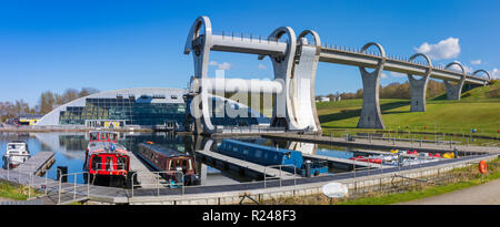 La roue de Falkirk, Forth and Clyde Canal avec Union Canal, Falkirk, Ecosse, Royaume-Uni, Europe Banque D'Images