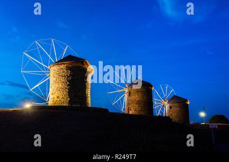 Les moulins à vent de Chora, Patmos, Dodécanèse, îles grecques, Grèce, Europe Banque D'Images