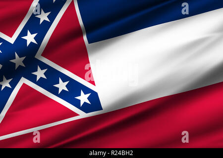 Mississippi Waving Flag 3D illustration. La texture peut être utilisé comme arrière-plan. Banque D'Images