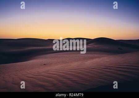 Dunes de sable contre le ciel avant le lever du soleil. Désert Wahiba Sands en Oman. Banque D'Images