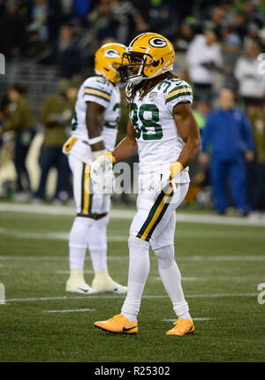 Seattle, Washington, USA. 15 Nov, 2018. TRAMON WILLIAMS (38) lors d'un match de la NFL entre les Seattle Seahawks et les Packers de Green Bay. Le jeu a été joué au siècle Lien Field à Seattle, WA. Crédit : Jeff Halstead/ZUMA/Alamy Fil Live News Banque D'Images