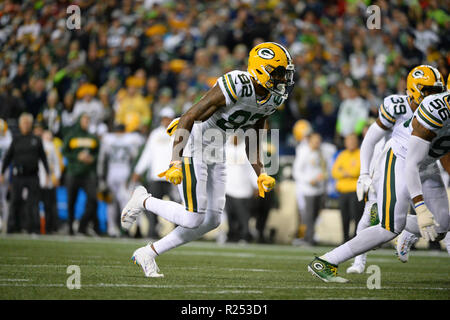 Seattle, Washington, USA. 15 Nov, 2018. Les Packers J'MSUR MOORE (82) lors d'un match de la NFL entre les Seattle Seahawks et les Packers de Green Bay. Le jeu a été joué au siècle Lien Field à Seattle, WA. Crédit : Jeff Halstead/ZUMA/Alamy Fil Live News Banque D'Images