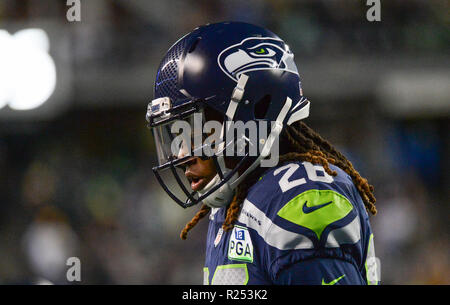 Seattle, Washington, USA. 15 Nov, 2018. Seahawk SHAQUILL GRIFFIN (26) lors d'un match de la NFL entre les Seattle Seahawks et les Packers de Green Bay. Le jeu a été joué au siècle Lien Field à Seattle, WA. Crédit : Jeff Halstead/ZUMA/Alamy Fil Live News Banque D'Images