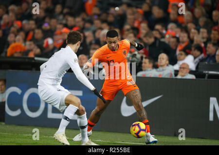 Rotterdam, aux Pays-Bas. 15 novembre 2018. ROTTERDAM, le stade De Kuip, 16-11-20-18, football, saison 2018 / 2019, Pays-Bas dvd Memphis Depay pendant le match de Ligue des Nations Unies Pays-bas - France Crédit : Pro Shots/Alamy Live News Banque D'Images