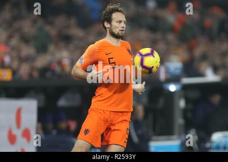 Rotterdam, aux Pays-Bas. 16 novembre 2018. Daley Blind (Pays-Bas) au cours de l'UEFA Ligue des Nations Unies 2018, une ligue, Groupe 1 match de football entre les Pays-Bas et la France le 16 novembre 2018 à Feneyoord stadium à Rotterdam, Pays-Bas - Photo Laurent Lairys / DPPI Crédit : Laurent Locevaphotos Lairys/agence/Alamy Live News Banque D'Images