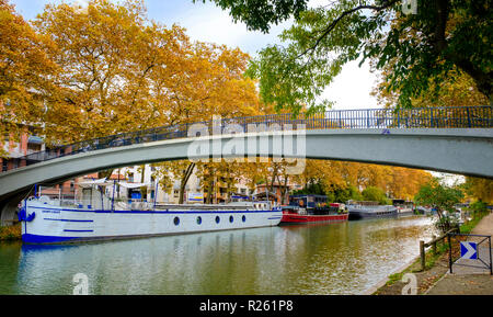 Bateaux de plaisance sur le Canal du Midi, Toulouse, France Banque D'Images