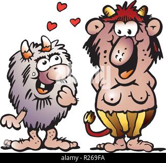Cartoon Vector illustration de deux gobelins drôles ou monstres troll tomber en amour Illustration de Vecteur