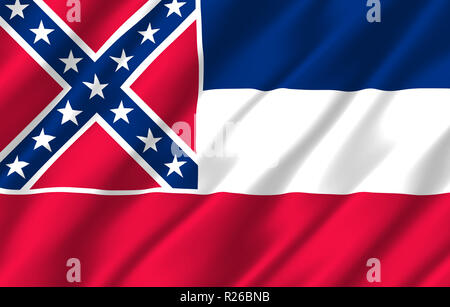 Mississippi Waving Flag 3D illustration. La texture peut être utilisé comme arrière-plan. Banque D'Images
