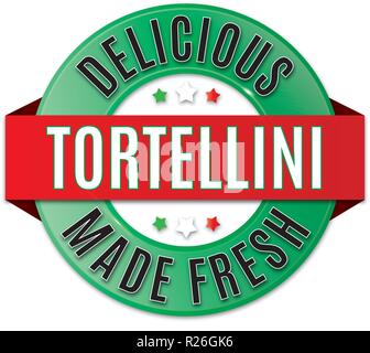 Brillant rond italien délicieux badge tortellini Illustration de Vecteur